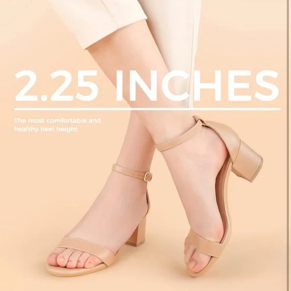 Comfortable Tan Block Heel Sandals - Picture 2 of 7